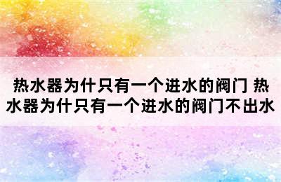 热水器为什只有一个进水的阀门 热水器为什只有一个进水的阀门不出水